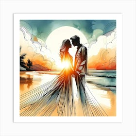 Married Lovers - Abstract Line Art Illustration 22 Art Print