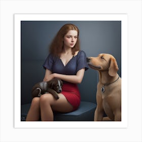 Portrait Of A Woman And Her Dog Art Print