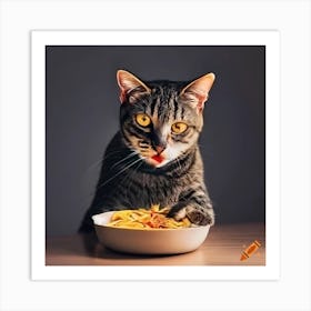 Cat Eating Pasta Art Print