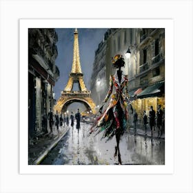 Oil Painting Woman with Eiffel Tower Art Print