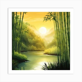 A Stream In A Bamboo Forest At Sun Rise Square Composition 17 Art Print