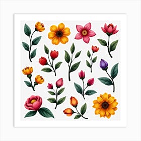 Flowers On A Black Background Art Print