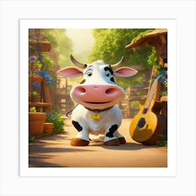 Cow With Guitar Art Print