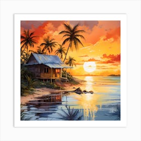 Sunset Whispers: Beachside Watercolour Art Print