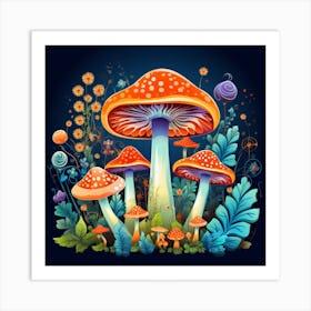 Mushrooms In The Forest 27 Art Print