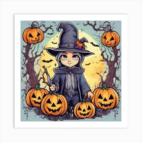 Witch With Pumpkins Art Print