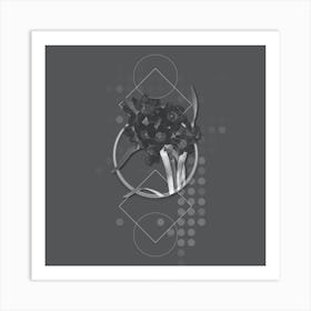 Vintage Bunch Flowered Daffodil Botanical with Line Motif and Dot Pattern in Ghost Gray n.0369 Art Print