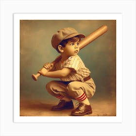 Little Boy playing baseball Art Print