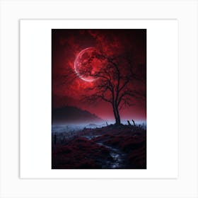 Full Moon With Tree Art Print