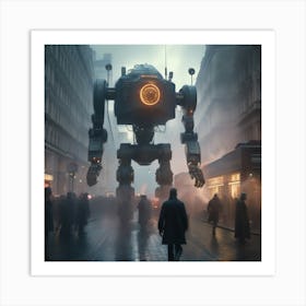 Giant Robot In A City 4 Art Print