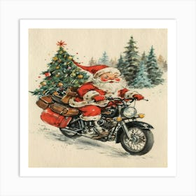 Santa Claus On Motorcycle Art Print