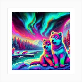 Psychedelic Wolf Family 2 Art Print