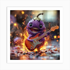 Flaming Eggplant Playing Guitar Art Print