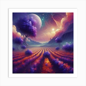 Purple Field At Night Art Print