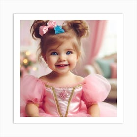 A pink dressed baby smiling Art Print