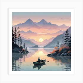 Lake With Boat In Mountain Art Print (1) Art Print