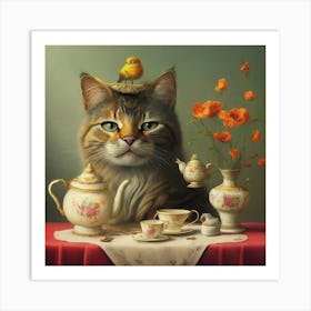 Cat Tea Party 1 Art Print