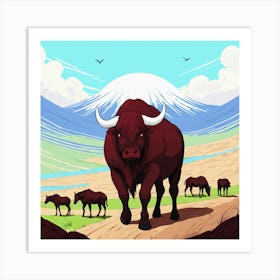 Bulls In The Mountains 8 Art Print