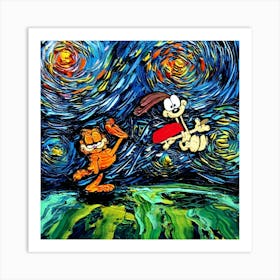 Garfield Pop Culture Painting Van Gogh Art Print