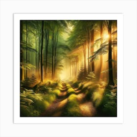 Forest Path With Sunlight Art Print