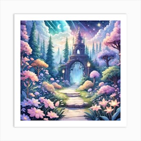 A Fantasy Forest With Twinkling Stars In Pastel Tone Square Composition 178 Art Print