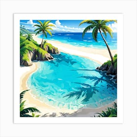 Tropical Beach With Palm Trees, Design An Artwork Of A Serene Beach With Palm Trees And Clear Waters 1 Art Print