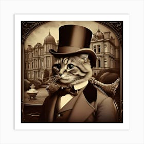 A Victorian Era Portrait Of A Distinguished Cat, With A Backdrop Of A Grand Manor 3 Art Print