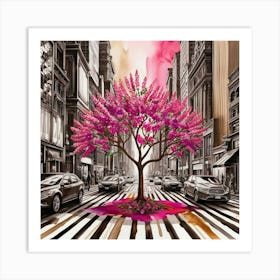 Pink Tree In The City 1 Art Print