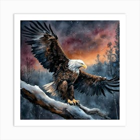 Bird Bald Eagle Flying Majestic Animal Plumage Forest Nature Painting Art Print