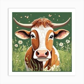 Art Of Cute Cow In The Green Land Art Print