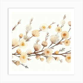 Watercolor Flowers On A Branch Art Print