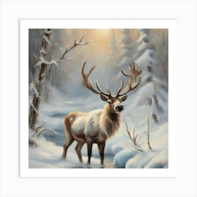 Elk In The Snow Art Print