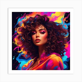 Color Splashed Girl, Neon Print Art Print