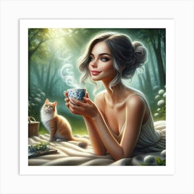 Girl With A Cup Of Tea Art Print