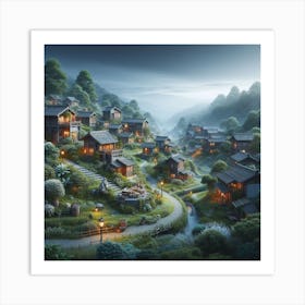 Village At Night Art Print