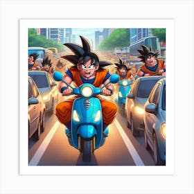 Goku in traffic jam Art Print