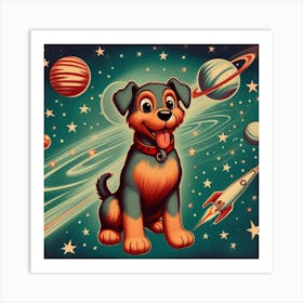 Dog in Space With Planets Art Print