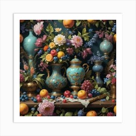 Table With Fruit And Vases Art Print