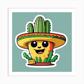 Mexico Cactus With Mexican Hat Inside Taco Sticker 2d Cute Fantasy Dreamy Vector Illustration (13) Art Print