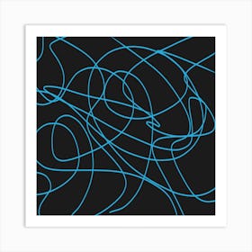 Blue Line Art on Black Art Print