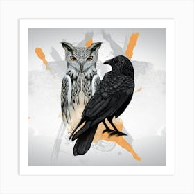 Owl and Raven Art Print