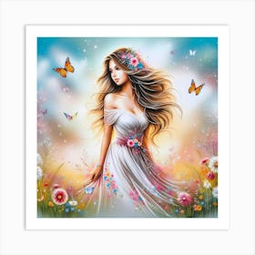 Beautiful Girl With Butterflies Art Print