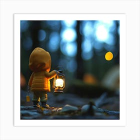 Little Boy Holding Lantern In The Woods Art Print