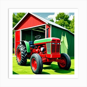 Red Tractor Cubism Style Art Print