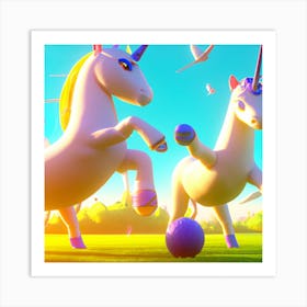 Unicorns Playing Soccer Art Print