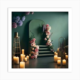 Room With Candles And Flowers 1 Art Print