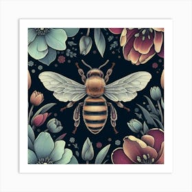 Bee And Flowers 7 Art Print