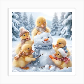 Little Ducks In The Snow Art Print