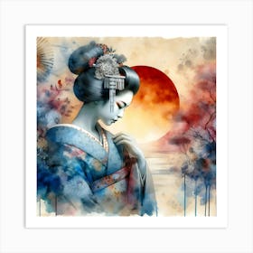 Japan Traditional Geisha Illustration By Ad 4 Art Print