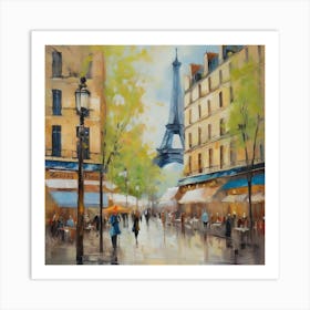 Paris Eiffel Tower.Paris city, pedestrians, cafes, oil paints, spring colors. 1 Art Print